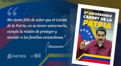 DESDE ESTE SÁBADO INICIÓ ENTREGA DEL BONO 3ER ANIVERSARIO DEL CARNET DE LA PATRIA